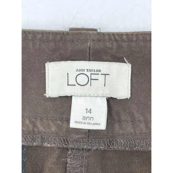 Ann Taylor Loft Women's Brown Wide Leg Cropped Khaki Pants Buttons Size 14 - Picture 8 of 13